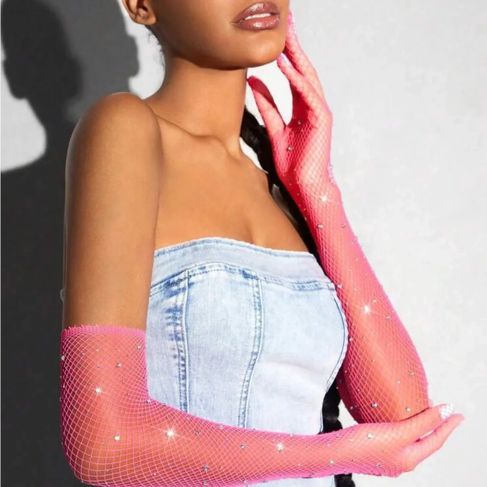 BAE Rhinestone Studded Elbow Length Gloves